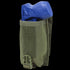 The Condor Universal Rifle Mag Pouch in Scorpion OCP holds a blue training pistol, ideal for law enforcement or first responders, and features a durable clip and Velcro closure on the front.